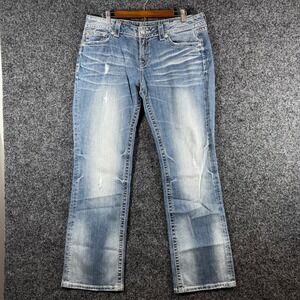 Miss Me Easy Boot Jeans Size 32 Blue Denim Embroidered Rhinestone JW5383EL